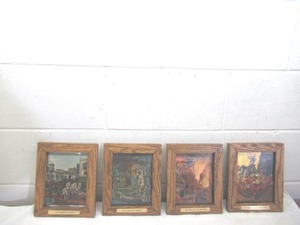 lot 348 image: 4 Vintage Oak Framed pictures of Firefighting Engines Equipment