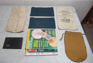 lot 377 image: Lot of Vintage Bank Deposit Bags, Coin Collectors Magazines & Ledger