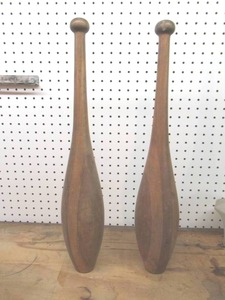 lot 380 image: 2 Antique Wooden Exercise Weights.  22 Ht.