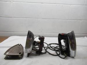 lot 352 image: Lot of 2 Vintage Electric Irons. One with a Hot Plate.&nbspGE Hotpoint Coronado Gables. Granny Cottage Core. Farmhouse. Collectible.