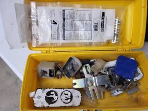 Trailer Couplers (2), Wheel Chaulks, Bearing Kit, Miscelleanous Electrical Tote Lot