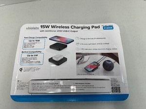 lot 35 image: new open box. UBIO LABS 15W CHARGING PAD 2-PACK 1999444 - BLACK