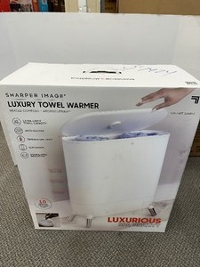 lot 28 image: Sharper Image SpaStudio Towel Warmer Holder, Heated Comfort  Aromatherapy, Large Capacity, Warms 2 Towels, Bath Sheets, Bath Robe, Auto Shutoff, Quick Heating, Essential Oil Diffuser Discs