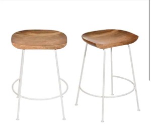 lot 33 image: Carolina Forge Diya 24.5 in. NaturalWhite Stationary Counter Stool (Set of 2) Like New Unused