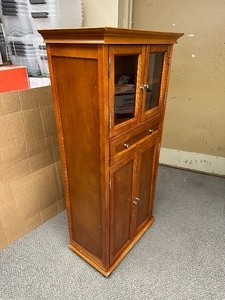 lot 16 image: Hampton Harbor 25 in. W x 14 in. D x 53 in. H Brown Freestanding Linen Cabinet - Like New Minor Marks Bottom Corner