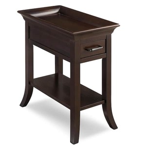lot 37 image: Leick Home 13 in. W x 22 in. D Chocolate Cherry Traditional Cherry Tray Edge Rectangle Wood End Table with 1-Drawer and Shelf - Unused Like New