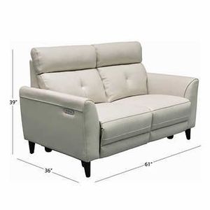 lot 2 image: Abbyson Living Brevin Leather Power Reclining Loveseat - Modern Design, Top Grain Leather, Pearl White - Minor Damage Rear - Retail Over $1855