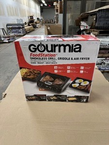lot 7 image: Gourmia FoodStation Smokeless Grill, Griddle, & Air Fryer with Integrated Probe new open box
