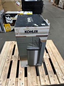 lot 40 image: Kohler Step Trash Can, 45L Semi-Round, Stainless Steel (new in the box) Model  REC31318-ST