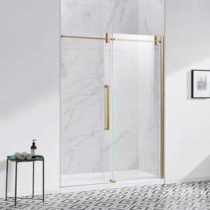 lot 14 image: OVE Decors Dayton 60 Shower Door - New  Open Box - Complete - Gold - Retail $879.99