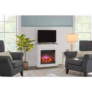 lot 27 image: Style Well Wheaton 31 in. W Freestanding Wooden Infrared Electric Fireplace in White and Brown - Like New Open Box Retail $299.65