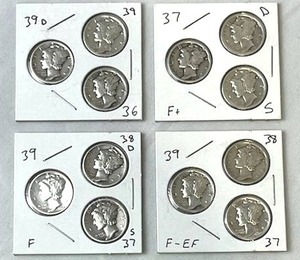 1936373839 Mercury Dimes (90% Silver) Lot of 12 Coins