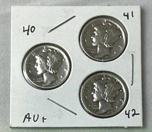 19404142 Mercury Dimes (90% Silver) Lot of 3 Coins