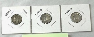 1941 PDS Mercury Dimes (90% Silver) Lot of 3 Coins