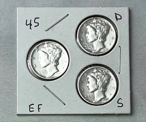 1945 PDS Mercury Dimes (90% Silver) Lot of 3 Coins