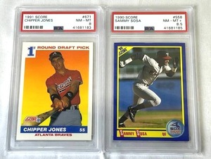 1991 Score #671 Chipper Jones PSA 8  1990 Score #558 Sammy Sosa PSA 8.5