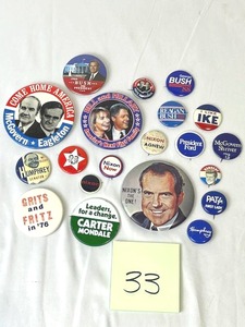 Vintage Political Pinback Button Lot - JFK  Nixon  Clinton  Bush  IKE
