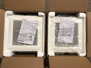 lot 28 image: Lot of 2 Panasonic WhisperValue DC Pick-A-Flow 50, 80 or 100 CFM Ceiling or Wall Low Profile Housing Depth Energy Star Bath Exhaust Fan  Customer Returns See Pictures