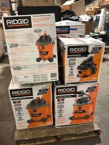 lot 5 image: Pallet of Assorted Ridgid WetDry Shop Vacs Various Models and Conditions Customer Returns See Pictures