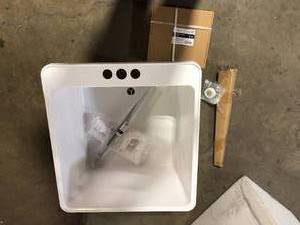 lot 6 image: TEHILA 24.75 in. x 22.88 in. White Thermoplastic Freestanding Utility Sink with Chrome Finish Faucet  Customer Returns See Pictures