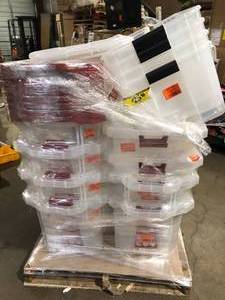 lot 26 image: Pallet of Plastic Storage Bins Various Sizes Customer Returns See Pictures