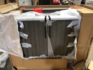 lot 51 image: Home Decorators Collection Stanbury 48 in. W x 22 in. D Vanity in Cashmere with Carrara Marble Vanity Top with White Sink  Customer Returns See Pictures