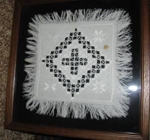 lot 166 image: Antique Hardanger Embroidery and Christening Gowns in Frames