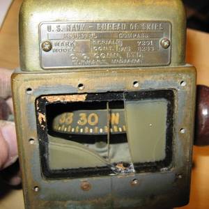 lot 212 image: Early US Navy Heavy Brass Mounted Compass, As Is