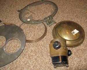 lot 224 image: WWII US Navy Salvage Lot, Small Porthole, Heavy Brass Compass Case, Etc..