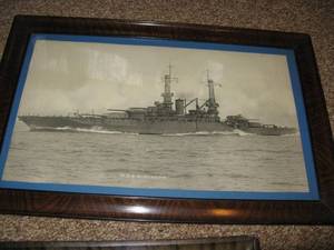 lot 230 image: 3 WWI Era Framed Photos USS Mississippi, USS Artemis, etc