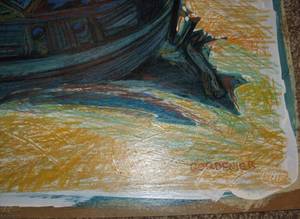 lot 252 image: Painting on Board of Apostle Islands Sailboat by Robert Gordonier