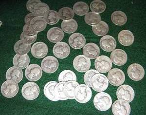 lot 282 image: 44 Washington Silver Quarters, 1930s-50s, Circulated