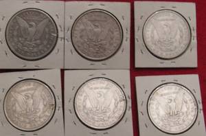 lot 292 image: 6 Morgan Silver Dollars, 1886-99