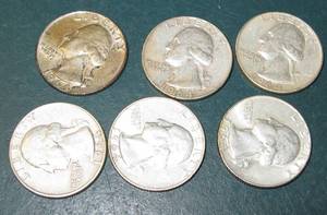 lot 316 image: 6 1964 Washington Silver Quarters