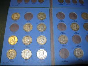 lot 324 image: Collection of Franklin Silver Half Dollars and Buffalo Nickels in Books