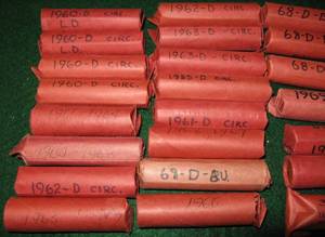 lot 339 image: 33 Rolls of Pennies, 1960-72, Circulated and Uncirculated, Unsorted
