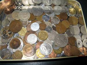 lot 359 image: Lot of Vintage Foreign Coins in Tin