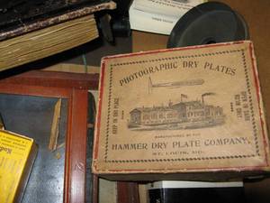 lot 255 image: Antique Camera Parts Lot - Kodak Vest Pocket, Repro Civil War & WWI Stereo Cards, Dry Plates, Holders, etc.