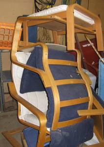 lot 400 image: Lot of 6 IKEA Poang Chairs and 4 Ottomans