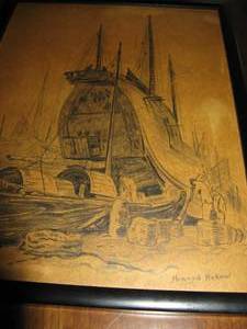lot 17 image: Original Pencil Sketch Ships by Howard Rekow c1950