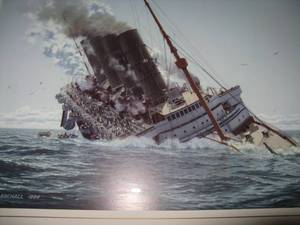 lot 34 image: Framed Art Print Death of Innocents Sinking of the Lusitania by Ken Marshall 1944