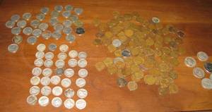 lot 65 image: Lot of Pre-1965 Coins - 33 Silver Dimes, 5 Silver Quarters, Wheat Pennies