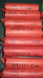 lot 336 image: 15 Rolls of Circulated Pennies, 1939-1955, Unsorted