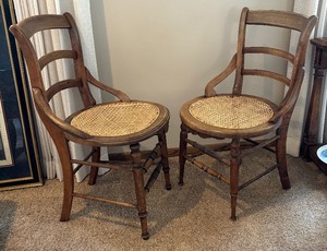 lot 77 image: Pair of Vintage Wooden Chairs with Cane Seats
