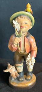 lot 93 image: Four Collectible Hand Carved Wooden Anri Figurines including Anri Wood Hand Carved Figurine The Wanderer