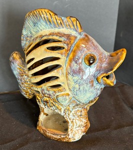 lot 95 image: Decorative Pottery Fish Figurine Candle Holder