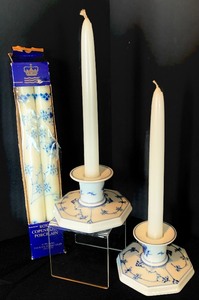 lot 110 image: Pair of Royal Copenhagen Blue Fluted Plain Candlestick Holders no. 3334
