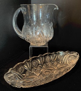 lot 120 image: Vintage Collection of Pressed Cut Glass and Crystal, Pitcher, Butter Dish, Salt and Pepper Shakers including Waterford and More