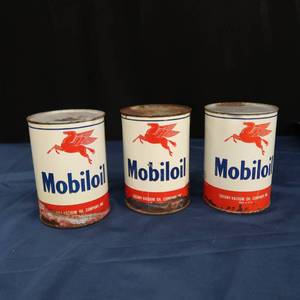 lot 53 image: 3 MOBILOIL EMPTY CANS