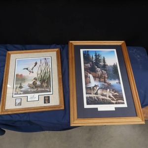 lot 68 image: AUTUMN AIR BY LEO STANS WITH 22K GOLD COINS AND WILDERNESS RIDGE - WOLVES BY LEO STANS